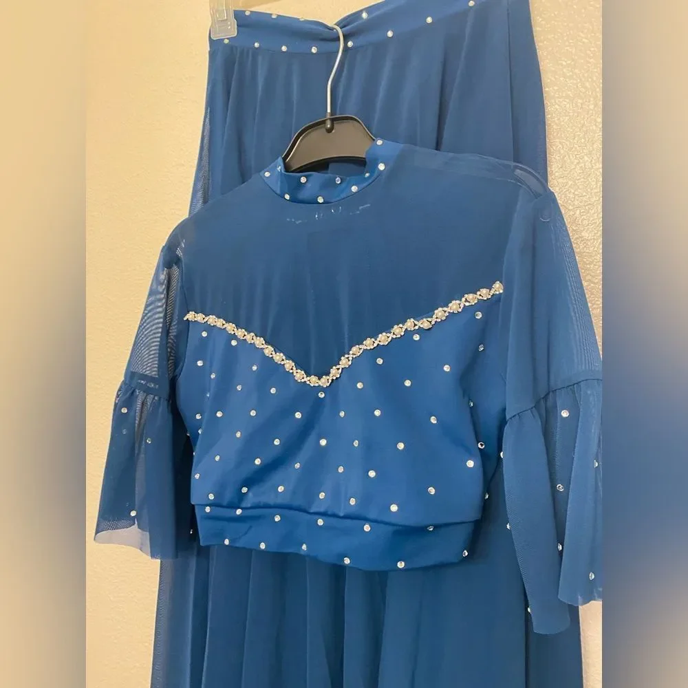 Kelle dance solo costume dark blue 2 piece 2972 butterflies illusion MA adult